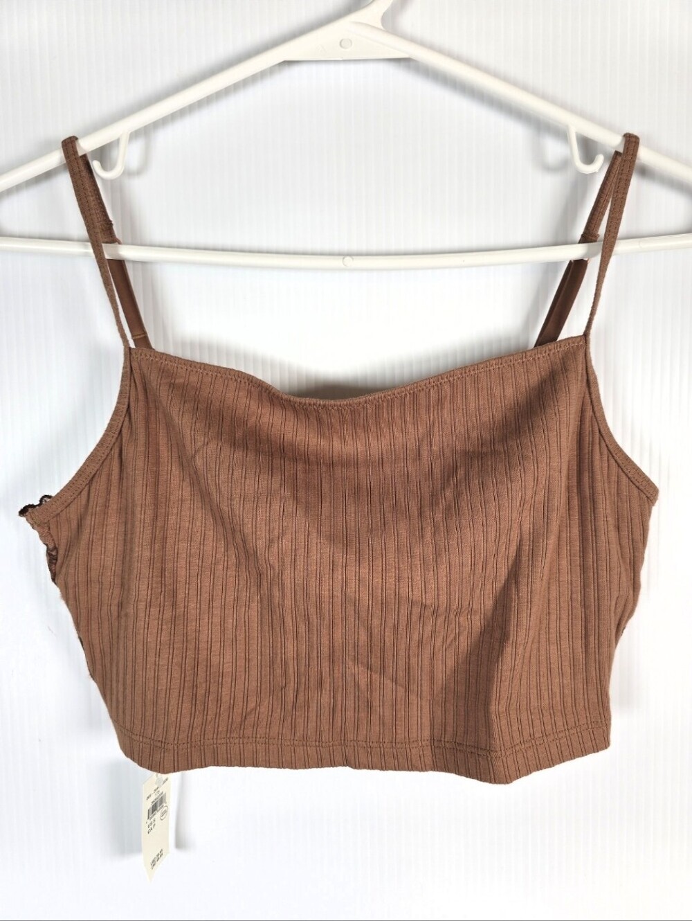 NWT Aerie Women's Brown Ribbed Cropped Adjustable Strap Bralette Lace Back Small